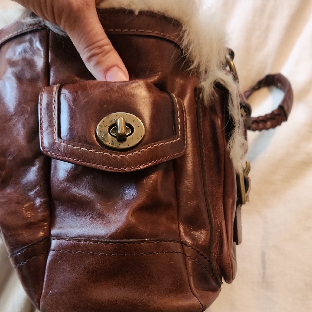 Coach Brown Leather Shoulder Bag with Faux Fur - Picture 6 of 8